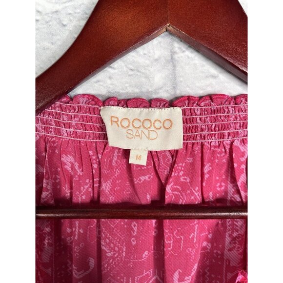 ROCOCO SAND Women's Hot Pink Tassel Tie Waist Silk Blouse Medium - Picture 3 of 7